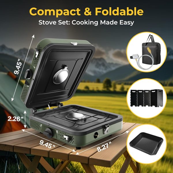 Camping Stove, 2 Burner Propane Stove With Grill,17,000 BTU Camp Stove, Foldable Camping Stove Propane Includes Carry Bag,Windscreen & Grill,Adjustable Burners & Piezo Ignition for Tailgating,BBQ,Camp - Image 3