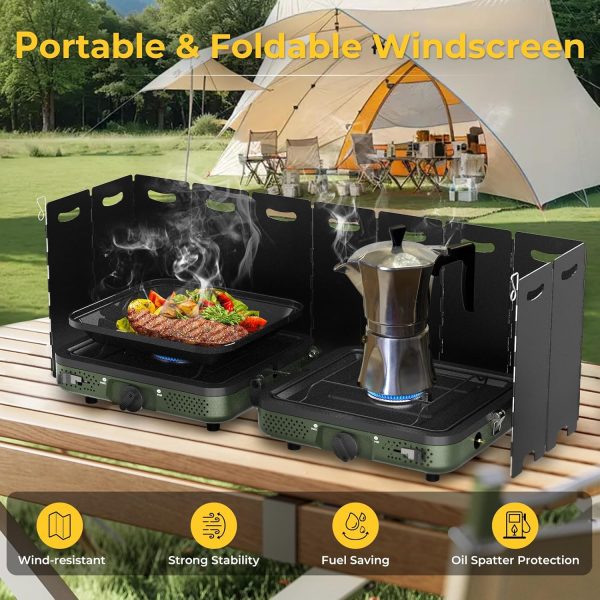 Camping Stove, 2 Burner Propane Stove With Grill,17,000 BTU Camp Stove, Foldable Camping Stove Propane Includes Carry Bag,Windscreen & Grill,Adjustable Burners & Piezo Ignition for Tailgating,BBQ,Camp - Image 5