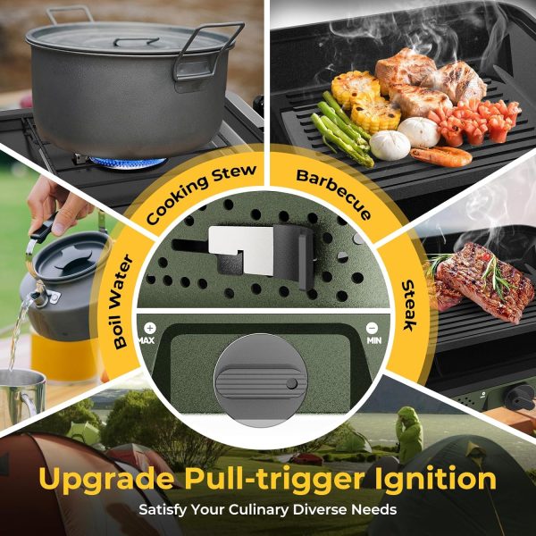 Camping Stove, 2 Burner Propane Stove With Grill,17,000 BTU Camp Stove, Foldable Camping Stove Propane Includes Carry Bag,Windscreen & Grill,Adjustable Burners & Piezo Ignition for Tailgating,BBQ,Camp - Image 6